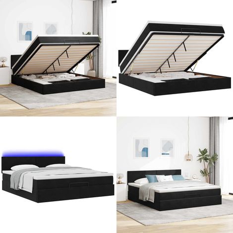 vidaXL Ottoman-Bett mit Matratze & LEDs Schwarz 180x200 cm Samt (1/5)