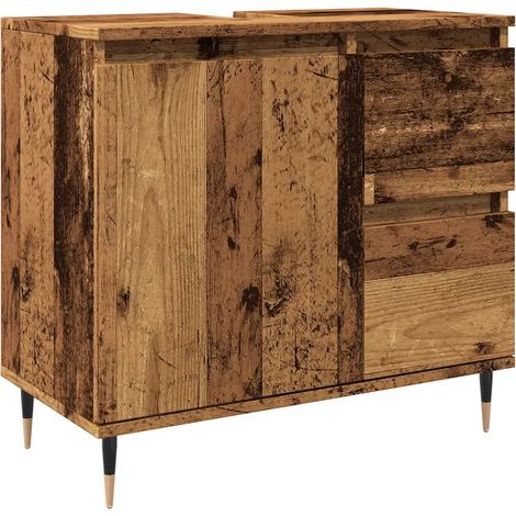 Mobiletto da bagno vintage in legno di recupero 65 x 33 x 60 cm con ampio spazio contenitivo e stile industriale finitura in legno di recupero 020051103