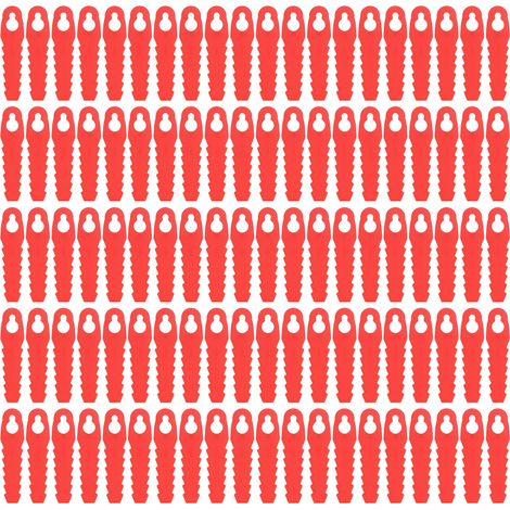 Lot de 100 lames de tondeuse en plastique pour pelouses et jardins, lames rouges dentelées en forme de gourde avec un trou de 10 x 5 mm (1/5)