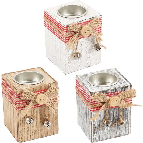 3 Bougeoirs Rustiques En Bois Pour Chandelles Thé, Décoration Festive De Table Style Ferme, Idéal Pour Noël Et Intérieur -KZQ (1/2)