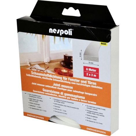 Nespoli Fenster- und Türdichtung 15 x 6 mm je 3 m, 15 x 6 mm, weiß, 2 Stück Türdichtungen & Fensterdichtungen