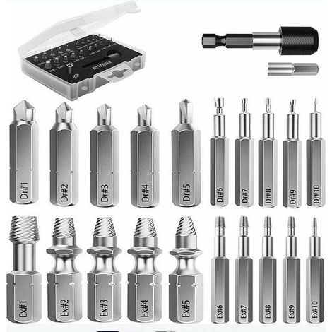 22-teiliges verbessertes Extraktionswerkzeug aus HSS 4341-Legierungsstahl mit Bohrern, 2 magnetischen Verlängerungsbithaltern, Steckschlüsseladapter für beschädigte Schrauben