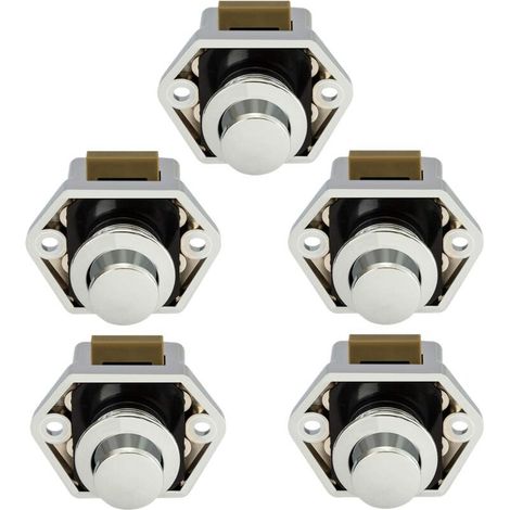 Bouton Poussoir Camping Car - Loquet Serrure Bouton Fermeture Porte Placard pour RV Caravane de Moteur 5 pièces(Chromé) (1/4)