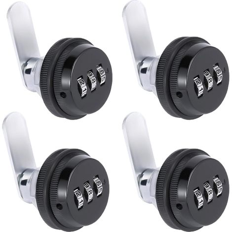 Lot de 4 cadenas à combinaison pour armoire, serrure à code, cadenas à came avec cylindres de 1-1/8" et 3/4", finition chromée, verrou de sécurité pour armoire