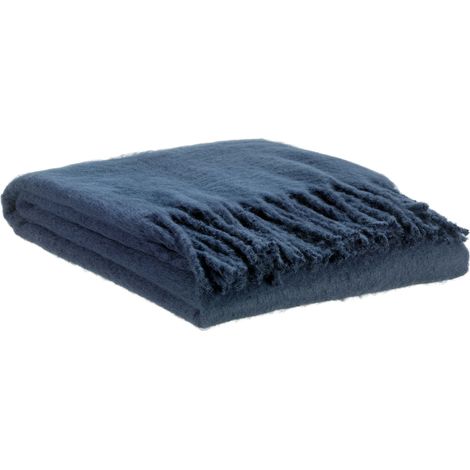 VIVARAISE - Plaid uni recyclé Isabel - 130 x 160 cm - Bleu marine - Polyester recyclé 100%