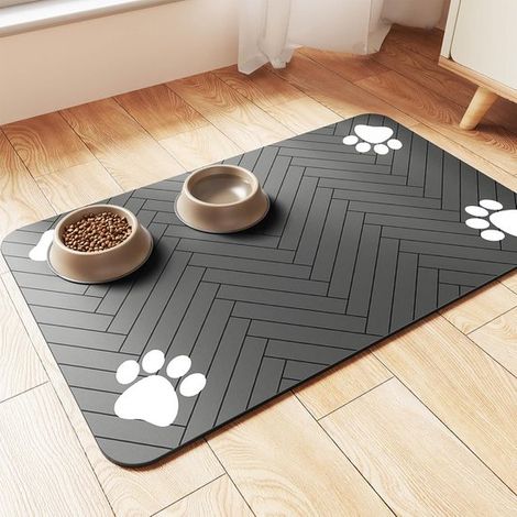 Alfombrilla comederos mantel individual absorbente cuencos comida base goma impermeable, secado rápido bebederos (50x30 cm, gris oscuro rayas) (1/5)
