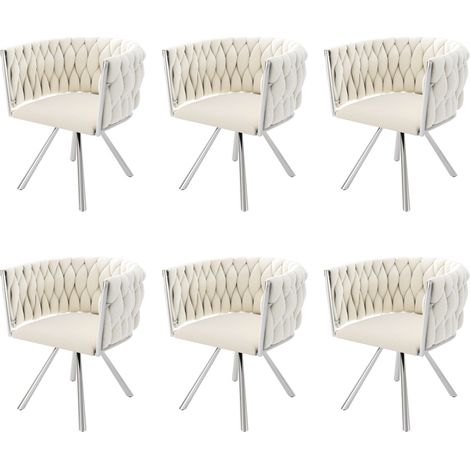 Set di 6 sedie da pranzo girevoli in velluto beige con struttura in metallo color argento (1/5)