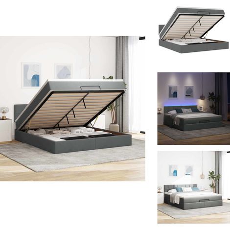 Lit ottoman avec matelas et LED Gris foncé 180x200 cm tissu - Lit Ottoman - Lits Ottomans - Cadre De Lit - Cadre De Lit Avec Rangement (1/5)