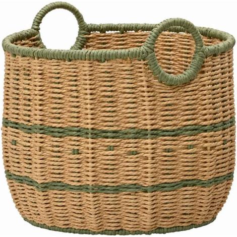 Cesta con Manici in Carta Naturale Verde - 25x27 cm - Design Rotondo
