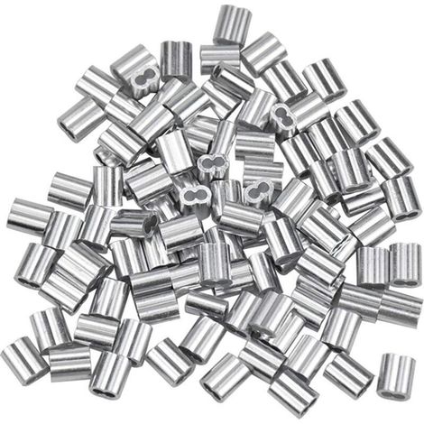 100 embouts en aluminium, embouts en aluminium pour câbles métalliques, cosses à sertir en aluminium à double embout pour câbles métalliques, câbles d'avion, argent (1,5 mm / 0,06 pouce)