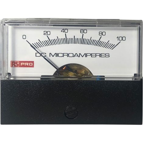 Ampèremètre analogique de panneau V c.c. RS PRO, Echelle 100 (Input)µA, 57mm x 44mm ( Prix pour 1 ) (1/3)