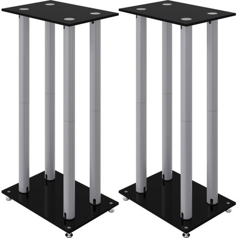 Supports de haut-parleurs 2 pcs noir et argenté 4 piliers