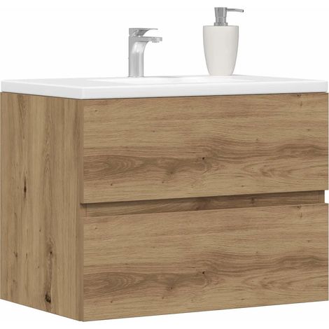 Armadietto da bagno in legno multistrato grande spazio di archiviazione 60 x 38,5 x 45 cm in rovere artigianale 020050817