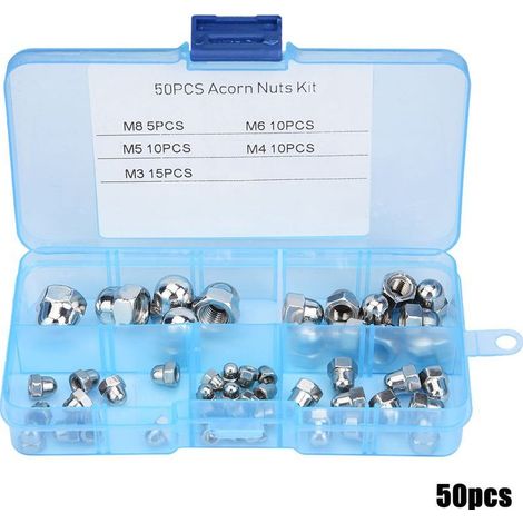 50pcs M3/M4/M5/M6/M8 Kit d'écrous borgnes en acier inoxydable tête de dme capuchon écrous hexagonaux (1/5)