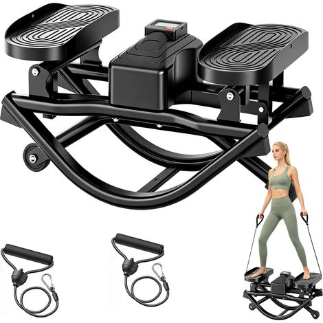 Stepper en forme de U à faible impact pour la maison avec mouvement latéral 3D, vélo d'appartement silencieux avec bandes de résistance, écran LCD pour jambes, fesses et hanches (1/5)