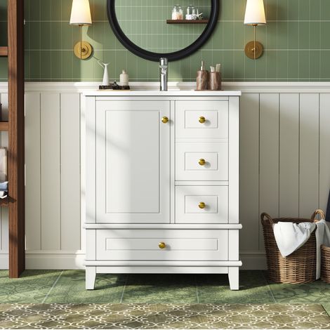 Mobile bagno con lavabo 61 x 47 x 86 cm, 3 cassetti, anta con ripiani, bianco DESVIAE (1/5)