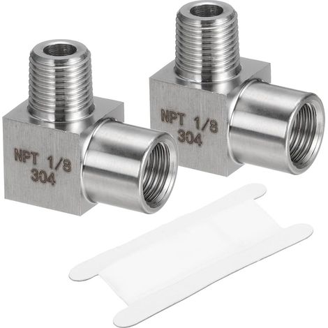 2 Pouces Coude Rue Carré À 90 Degrés Barre 1/8 Pouce Npt Mâle À 1/8 Pouce Npt Femelle Raccord Tuyau Acier Inoxydable 304 Avec Ruban Ptfe, Ton Argenté (1/5)