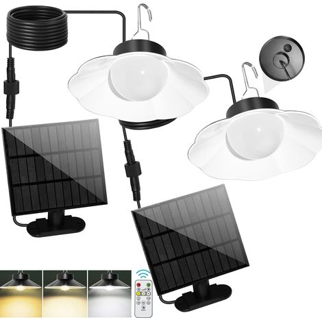 Lampe Solaire Exterieur,5M Lampe Suspendue Solaire, 3 Température de Couleur Lumière Solaire Intérieure avec Détection Crépusculaire,Lustre Solaire/6 Luminosité/IP65 Étanche pour Jardin/Terrasse