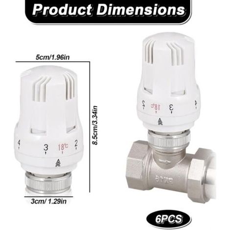 NALOOKAMIC Tete Thermostatique Radiateur, 6 Pièces Tête de Vanne de Radiateur, Robinet Thermostatique Radiateur, M30 X 1,5 Tête de Thermostat, Tête de Radiateur pour Le Bureau et La Maison(A)