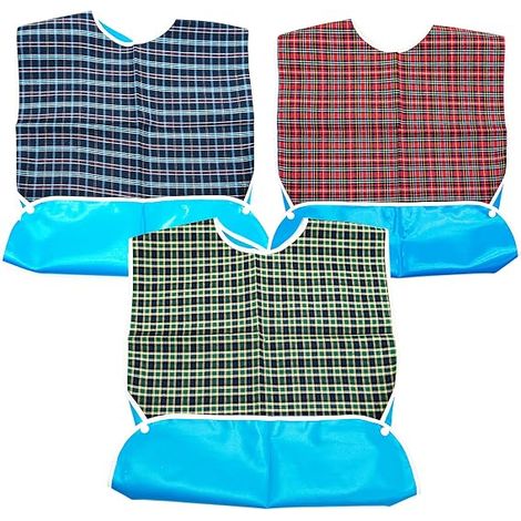 Juego de tres baberos lavables para adultos mayores, 78 x 44 cm (rojo, verde, azul). (1/5)