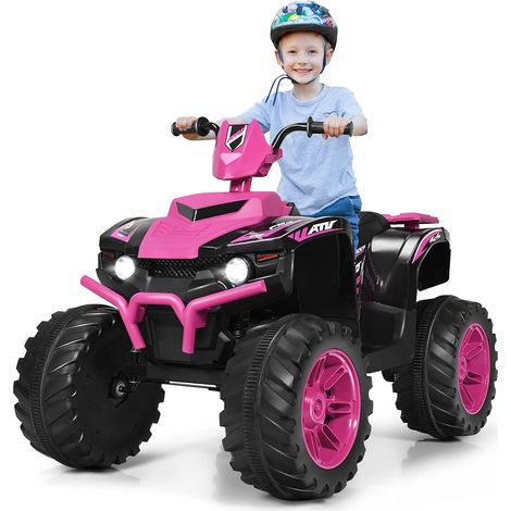 GOPLUS Voiture Quad Buggy Electrique pour Enfant 12V avec 2 Vitesses 2,8-5 km/h, Quad Electrique avec Phare, Klaxon, MP3 et USB, Demarrage Lent, pour Enfants de 3-7 Ans, 104X67X74CM (Rose) (1/5)