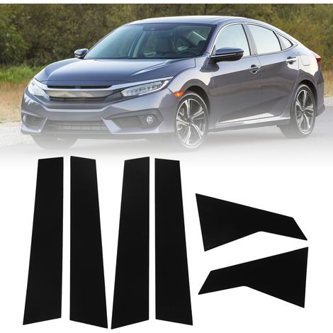 Set mit 6 glänzend schwarzen Polycarbonat-Fensterrahmenaufklebern, 4D-Stil, Spiegelglanz, für Honda Civic Limousine der 10. Generation 2016-2021 (1/5)
