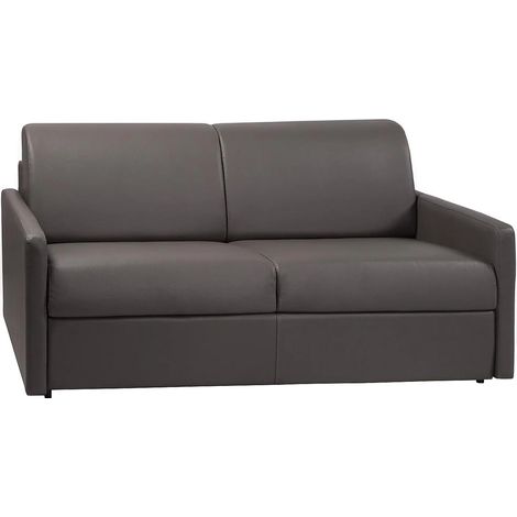 Divano letto 3 posti a ribalta Letto con doghe larghe 140 cm Materasso 18 cm Similpelle Grigio - CALIFE (1/4)