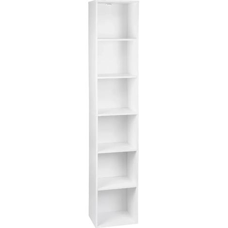 Hohes weißes Bücherregal mit 6 Fächern aus Spanplatte und MDF (1/5)
