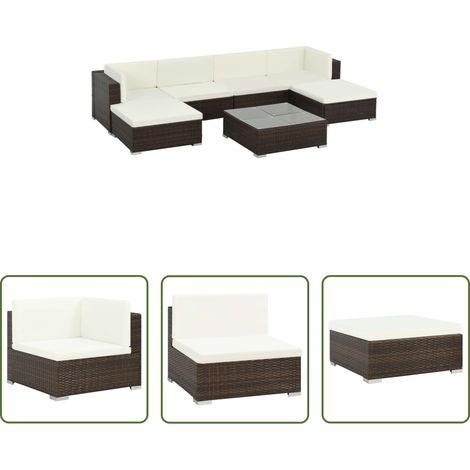 Terrassensofa - 7-tlg. Garten-Lounge-Set mit Auflagen Poly Rattan Braun (1/5)