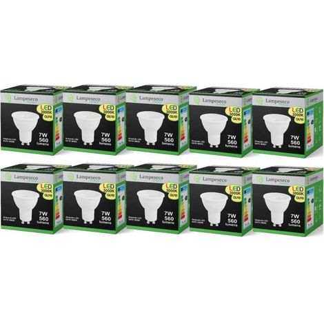 Pack de 10 Ampoules Led GU10 7W 38° Blanc Chaud 3000K eq. 56W Halogène (1/3)