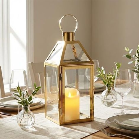 lanternes décoratives Or Bougeoir à Bougie en Acier Inoxydable, 34cm de Hauteur Porte-Bougies Suspendue pour Bougies intérieur extérieur Cadeau de Mariage Hall d’entrée Salon (1/5)