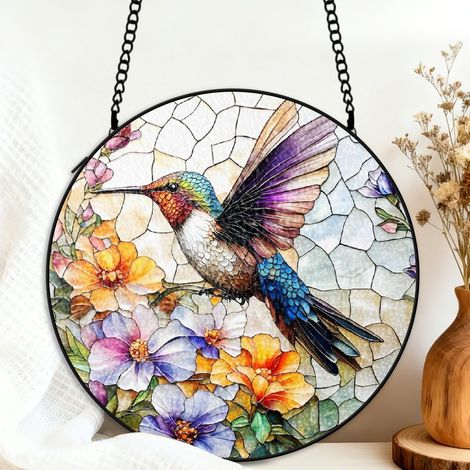 Suspension vitrail colibri attrape-soleil 25 cm décoration fenêtre oiseau cadeau anniversaire (1/5)