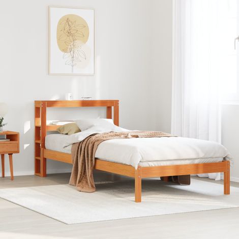 Estructura cama con cabecero madera pino marrón cera 100x200 cm vidaXL (1/5)
