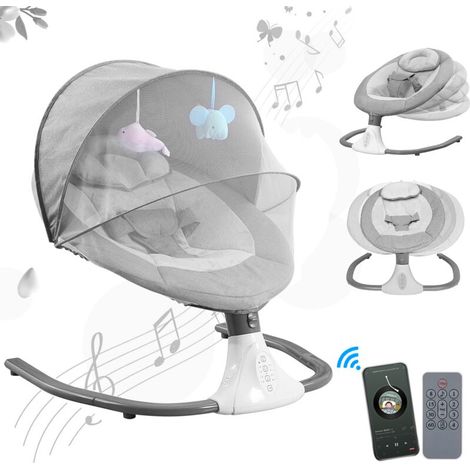 Transat bebé Balancín para bebé con 12 melodías, USB y Bluetooth, música eléctrica, con mando a distancia, temporizador para bebés de menos de 12 kg (gris) (1/4)