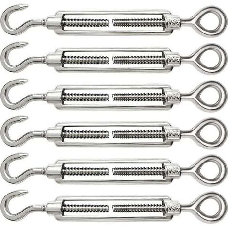 6 Pièces Tendeur Cable M6 Tendeur Cable Inox 304 Réglable Crochet de Ridoir et Oeil pour Tendeur de Fil Cable Acier Corde Crochet Tendeur Accessoires