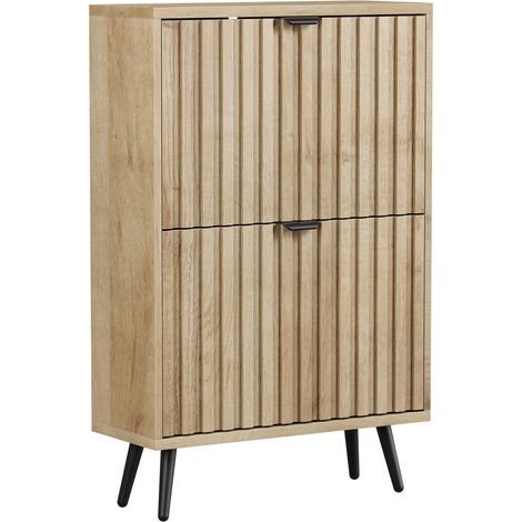 Scarpiera salvaspazio 60 cm effetto rovere con 2 ante a ribalta e gambe in metallo (1/5)
