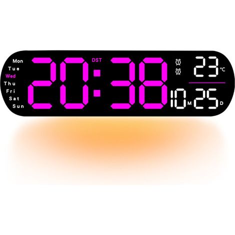 Horloge Murale Numerique - 35 Cm - Affichage Temperature Et Date - Reglage Automatique Heure d'ete - Lumiere Nocturne - Regulation Automatique Luminosite - 1 Piece (1/5)