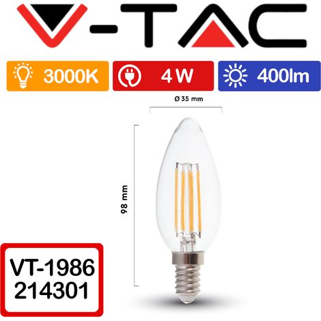 Set 10 Lampadine led 4W candela in vetro trasparente V-TAC attacco E14 2700k (1/5)