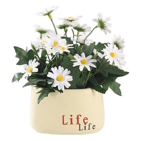 Bouquet de fleurs artificielles, fleurs en plastique longue durée, petite marguerite décorative - Fleurs artificielles en pot. (1/2)