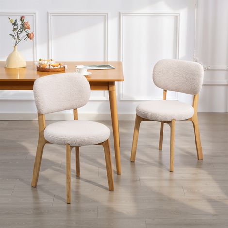Set di 2 sedie da pranzo, sedie da cucina imbottite, gambe in legno di caucciù, 46,5 x 52 x 80 cm, color crema. (1/5)