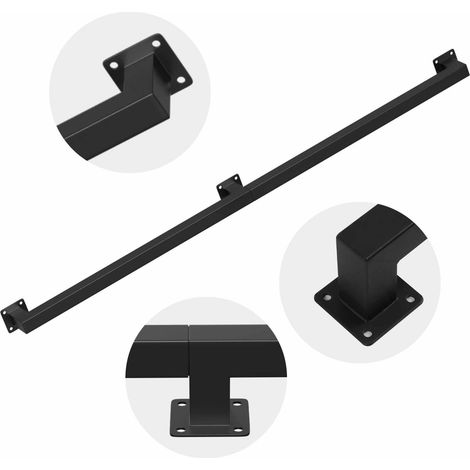Jiubiaz Pasamanos de pared cuadrado 120 cm negro, hierro con recubrimiento en polvo, en 2 piezas, para escalera, pasillo, balcón, ático y oficina (1/5)