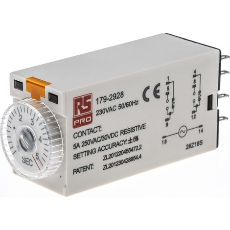 Relais temporisé RS PRO, 230V c.a., Enfichable, 2 contacts ( Prix pour 1 ) (1/3)