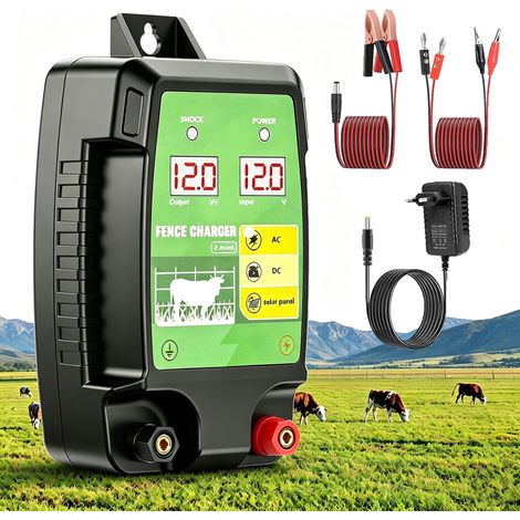 Zosudull - lectrificateur de clôture électrique 12km 12kV 3J - alimentation 3-en-1 (secteur 100-240V / batterie 12V / solaire) - protection cheval, mouton, bovin, potager, verger (1/5)