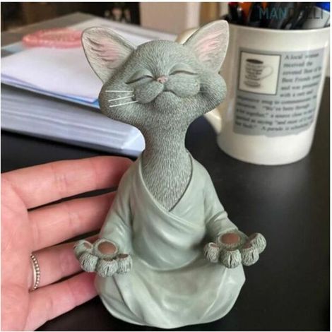 [JAMAIS UTILISÉ]Statue de méditation Statue de chat Zen Yoga Décoration Figure Résine Méditation Yoga Décoration Feng Shui Ornement Sculpture Collection Artisanat Pelouse Jardin Décoration (Petit Gris