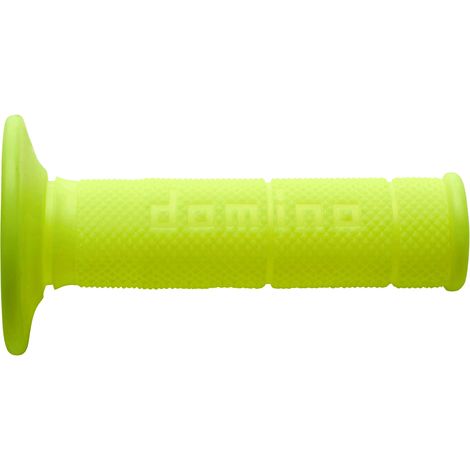 Puños Domino OFF road monocomponente ultrasuaves (22+25 mm, longitud 120/123 mm) sin orificio, color amarillo flúor (1/3)