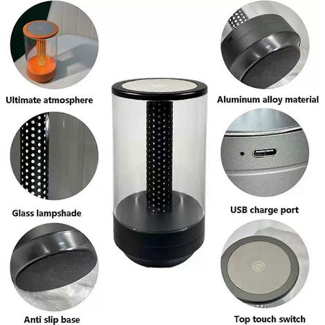 Wiederaufladbare, tragbare schwarze LED-Nachttischlampe mit Kerzeneffekt (1/5)