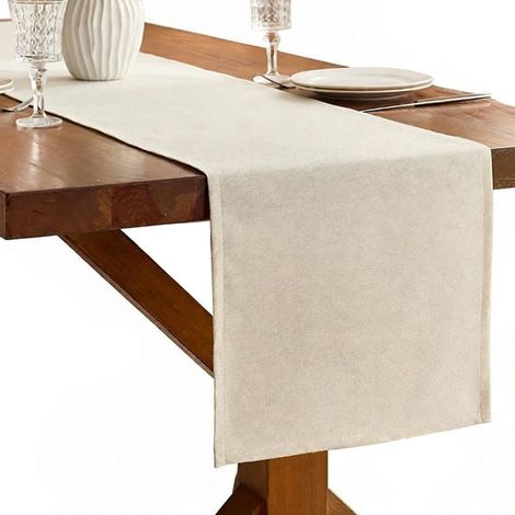 Chemin de table – Nappe – 240 x 30 cm – Mélange de lin et de polyester – Lavable – Linge de table – Décoration de table – Beige (1/5)