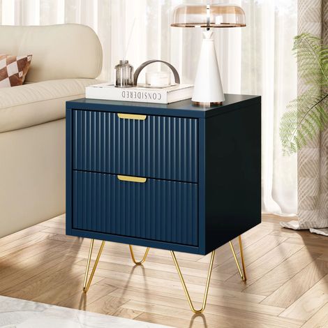 Tavolino con 2 cassetti, pratico, mobile con cassetti per camera da letto o soggiorno, blu scuro (1/5)