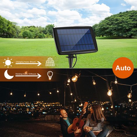 Ortviai Guirlande Lumineuse Solaire G40 Extérieure 30 Ampoules LED E12, 10,5 m, Étanche IP44, Télécommande, Blanc Chaud 2700K (1/4)