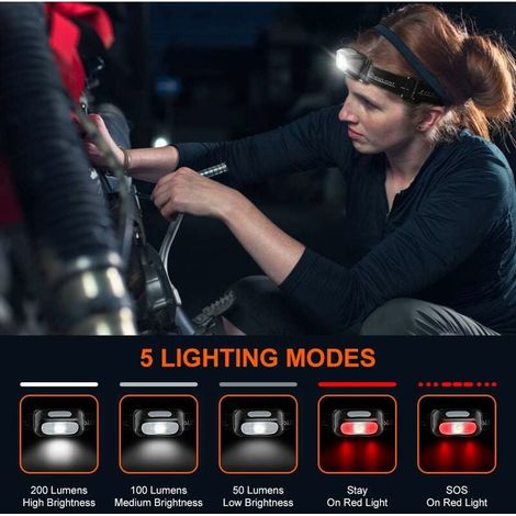 Lampe Frontale LED Rechargeable, Torche Frontale Puissante Étanche with 5 Modes d’Éclairage, Ultra-Léger & Réglable Lampes Frontales Enfants pour Pêche, Camping, Randonnée, Cyclisme (1/4)